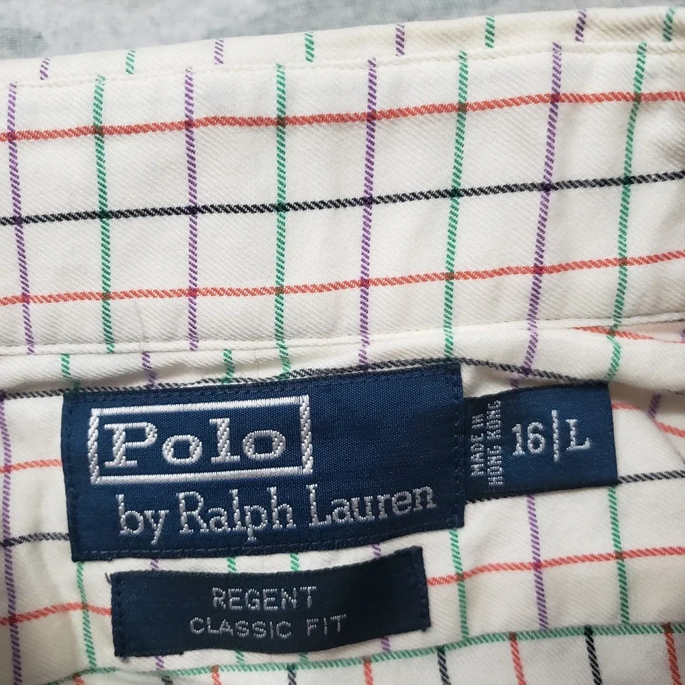 Polo Ralph Lauren Shirt Mens Large Beige Regent Classic Fit Long Sleeve Button